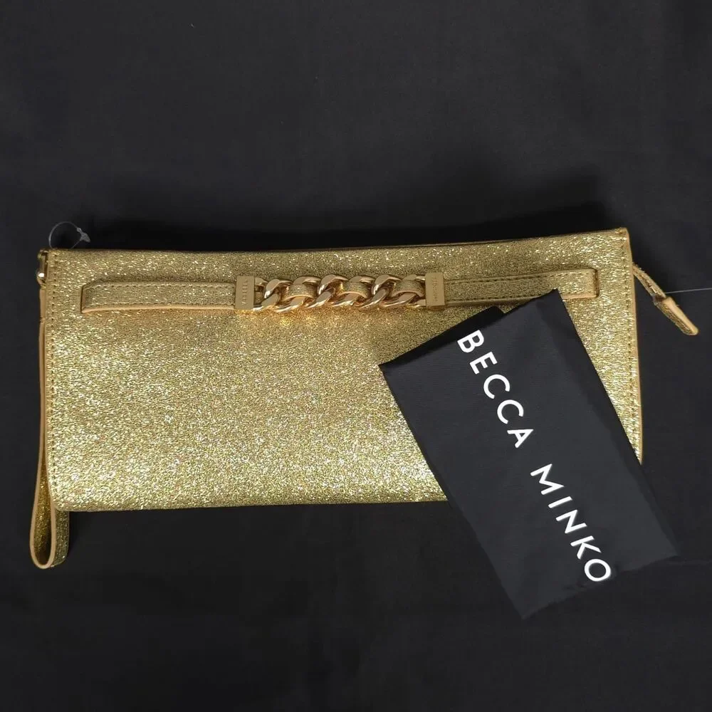 REBECCA MINKOFF Womens New Wristlet Bag Curb Link Clutch Gold HF24TGFCLT